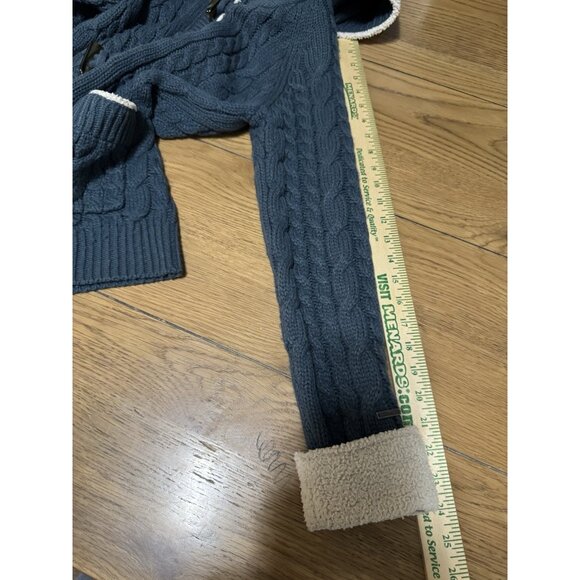 Cabelas Women's Knit Button Cardigan Sweater Jacket Teal Blue Size S Sherpa Hood - Picture 7 of 14